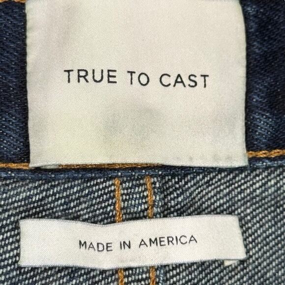 True To Cast Mens Dark Wash Distressed Button Fly Straight Leg Jeans sz 34 x 32 - Picture 16 of 16
